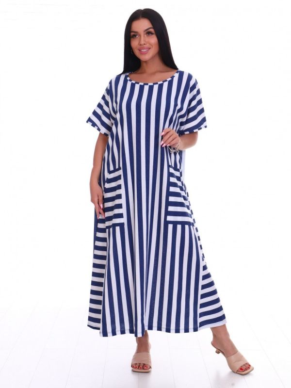 Knitted dress Dobeslava (blue stripe) pp