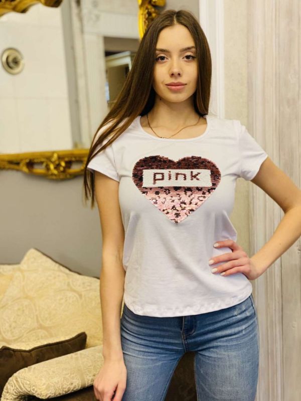 Knitted T-shirt Pink (white) pp